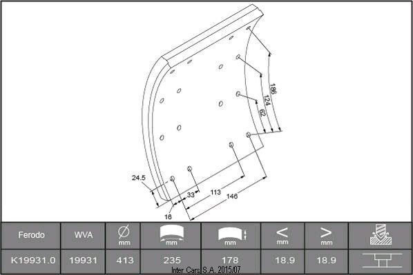 Scania Nakladky halmivni 19931 D413MM,235*178*20.1MM (1REM) FERODO K19931.1-F3745 pastilla de freno para Scania 93,113,143(8/88-)  camión